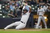 Miami Marlins' Jesus Sanchez scores against the Milwaukee Brewers during the fifth inning of a baseball game Wednesday, Sept. 13, 2023, in Milwaukee. (AP Photo/Aaron Gash)