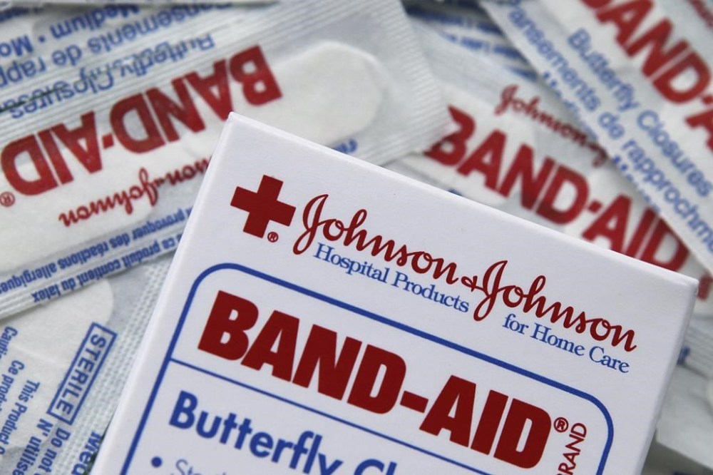 FILE - A box of Johnson & Johnson BAND-AID bandages is photographed in Boston on July 14, 2009. The health care giant said Thursday, Sept. 14, 2023, that it will replace the well-known signature script it has used since 1887 with a modern look that reflects its sharpened focus on pharmaceuticals and medical devices. But the original script _ based on the signature of co-founder James Wood Johnson _ will still be seen for now on consumer products. (AP Photo/Michael Dwyer, File)