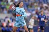 FILE - OL Reign goalkeeper Phallon Tullis-Joyce handles the ball against the Portland Thorns during the first half of an NWSL soccer match, June 3, 2023, in Seattle. Manchester United signed Tullis-Joyce on Thursday, Sept. 14, on a permanent deal from the Reign. Tullis-Joyce previously played in Europe with French club Reims. United did not specify the length of the contract or value of her transfer. (AP Photo/Lindsey Wasson, File)