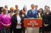 Manitoba NDP Leader Wab Kinew speaks to media during a press conference to kick off the 2023 Manitoba election campaign at the West Broadway Commons in Winnipeg on Tuesday, September 5, 2023. Hospitals are becoming a familiar backdrop for the New Democrats in the Manitoba election campaign. THE CANADIAN PRESS/David Lipnowski