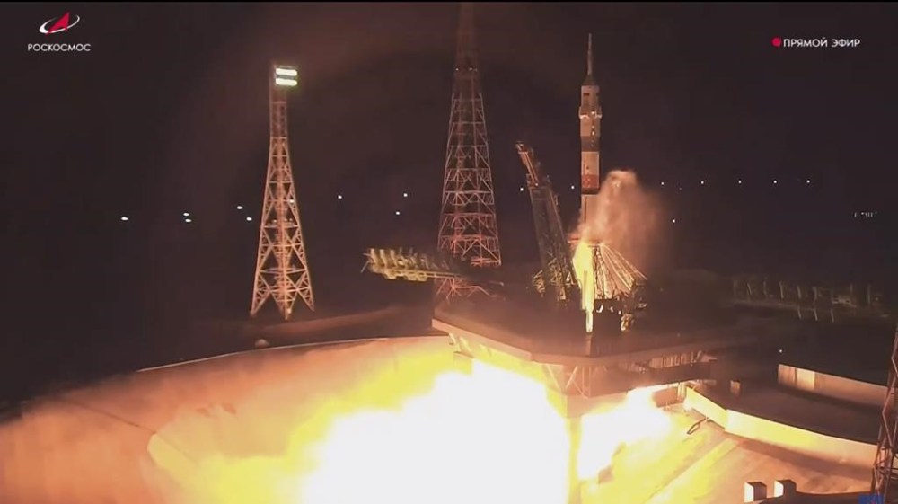 In this photo taken from video released by Roscosmos space corporation, the Soyuz-2.1 rocket booster with Soyuz MS-24 space ship carrying a new crew to the International Space Station, ISS, blasts off in Russian leased Baikonur cosmodrome, Kazakhstan, Friday, Sept. 15, 2023. The Russian rocket carries Roscosmos cosmonauts Oleg Kononenko, Nikolai Chub and NASA astronaut Loral O'Hara. (Roscosmos space corporation, via AP)