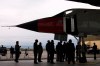 Members of the media view a full-scale replica of the Avro Arrow at the Toronto Aerospace museum in Toronto Thursday, Sept. 28, 2006. THE CANADIAN PRESS/Adrian Wyld