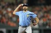 Tampa Bay Rays starting pitcher Zach Eflin throws to the Baltimore Orioles in the fourth inning of a baseball game, Friday, Sept. 15, 2023, in Baltimore. (AP Photo/Julio Cortez)