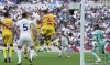 Tottenham's Richarlison, center left, scores their side's first goal of the game during the English Premier League soccer match between Tottenham Hotspur and Sheffield United at the Tottenham Hotspur Stadium, London, Saturday, Sept. 16, 2023. (Jonathan Brady/PA via AP)