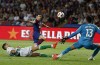 Barcelona's Robert Lewandowski fights for the ball trying to beat Betis' goalkeeper Rui Silva, during a Spanish La Liga soccer match between Barcelona and Betis at the Olympic Stadium of Montjuic in Barcelona, Spain, Saturday, Sept. 16, 2023. (AP Photo/Joan Monfort)