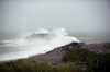 Waves crash against a breakwater in Port Maitland, N.S. as post-tropical cyclone Lee approaches on Saturday, Sept. 16, 2023. THE CANADIAN PRESS/Bill Curry
