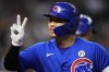 Chicago Cubs' Seiya Suzuki celebrates his two-run home run during the ninth inning of a baseball game against the Arizona Diamondbacks, Friday, Sept. 15, 2023, in Phoenix. (AP Photo/Matt York)