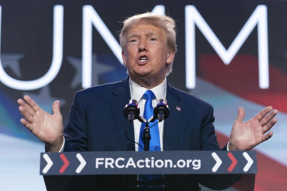 Former President Donald Trump speaks during the Pray Vote Stand Summit, Friday, Sept. 15, 2023, in Washington. (AP Photo/Jose Luis Magana)