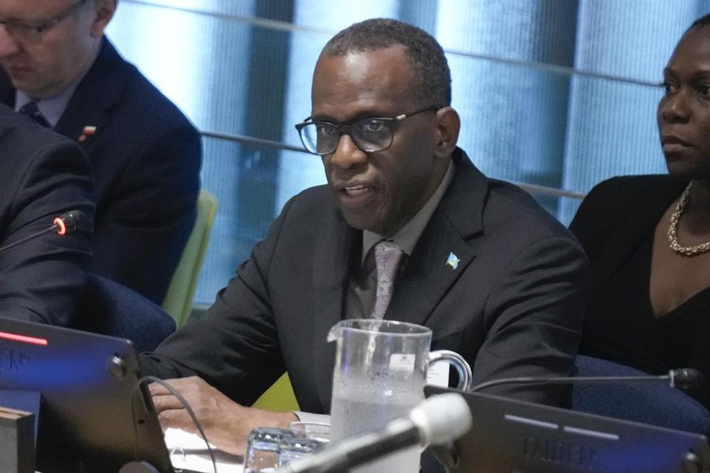 Philip Joseph Pierre, Prime Minister of Saint Lucia, speaks during an event at the SDG Summit at United Nations headquarters, Monday, Sept. 18, 2023. (AP Photo/Seth Wenig)