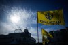 Khalistan flags are seen outside the Guru Nanak Sikh Gurdwara Sahib in Surrey, B.C., on Monday, September 18, 2023, where temple president Hardeep Singh Nijjar was gunned down in his vehicle while leaving the parking lot in June. India struck back at Canada early Tuesday after Prime Minister Justin Trudeau linked agents of India's government to the shooting death of a Sikh leader near Vancouver. THE CANADIAN PRESS/Darryl Dyck