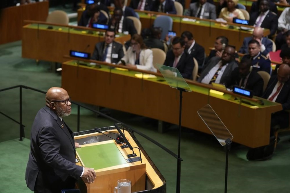 Dennis Francis, President of the General Assembly, addresses the 78th session of the United Nations General Assembly at United Nations headquarters, Tuesday, Sept. 19, 2023. (AP Photo/Seth Wenig)