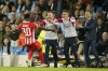 Red Star's Osman Bukari, left, celebrates after scoring the opening goal during the Champions League group G soccer match between Manchester City and Red Star Belgrade in Manchester, England, Tuesday Sept. 19, 2023. (AP Photo/Dave Thompson)