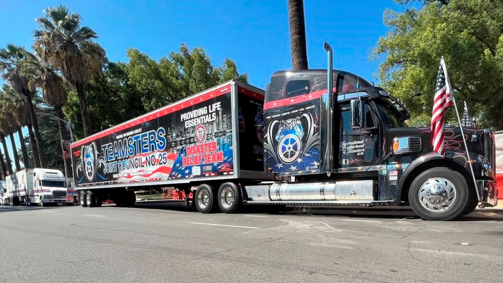 A truck sits as California truck drivers, union leaders, and lawmakers rallied outside the state Capitol in Sacramento, Calif., Tuesday, Sept. 19, 2023. They are demanding that Democratic Gov. Gavin Newsom sign a bill that would require self-driving semi-trucks to have a human present as they are tested on public roads for their safety. (AP Photo/Sophie Austin)
