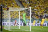 Romania's goalkeeper Horatiu Moldovan follows a ball that hits the crossbar during the Euro 2024 qualifying soccer match between Romania and Israel at the National Arena stadium in Bucharest, Romania, Saturday, Sept. 9, 2023.(AP Photo/Andreea Alexandru)