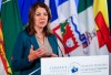 Danielle Smith, Premier of Alberta, speaks to media in Winnipeg, Tuesday, July 11, 2023. Smith is set to release a report that could lead to a vote on whether Alberta should ditch the Canada Pension Plan.. THE CANADIAN PRESS/John Woods