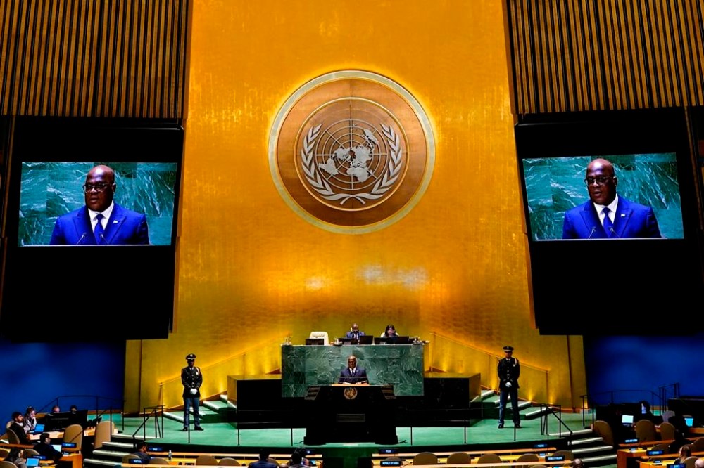 Felix Antoine Tshisekedi Tshilombo, President of the Democratic Republic of Congo, addresses the 78th session of the United Nations General Assembly, Wednesday, Sept. 20, 2023, at the United Nations headquarters. (AP Photo/Frank Franklin II)