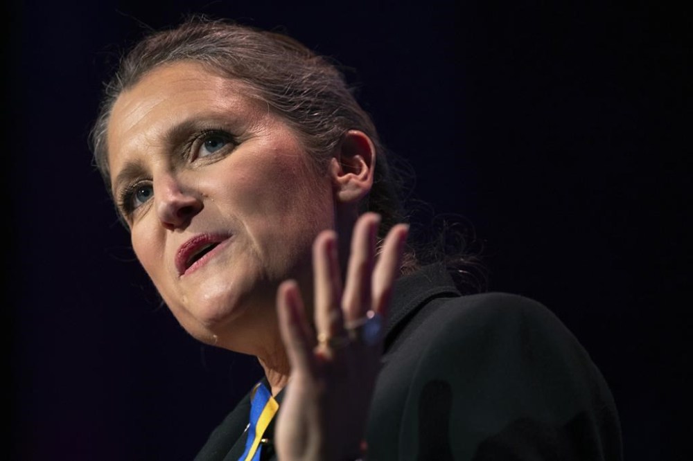 Canadian Finance Minister Chrystia Freeland introduces U.S. Treasury Secretary Janet Yellen at the Atlantic Council Global Citizen Awards, Wednesday, Sept. 20, 2023, in New York. Freeland has introduced legislation this morning that would remove GST charges from rental developments and update the country's competition law. THE CANADIAN PRESS/AP/Julia Nikhinson