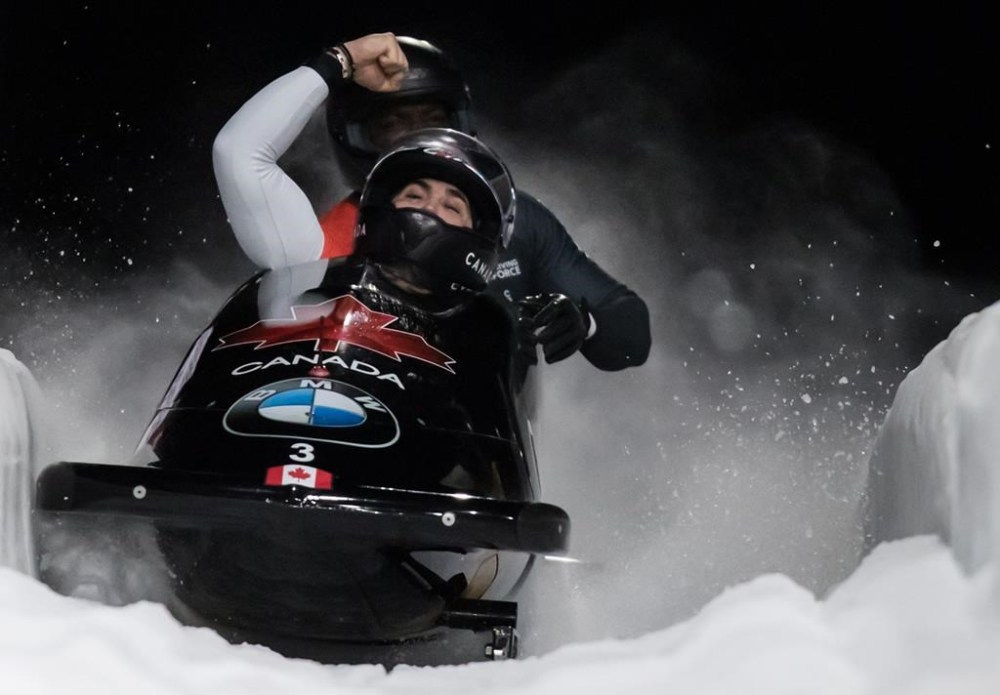 Veteran Canadian bobsled pilot Chris Spring has announced his retirement, ending a career that included nine World Cup medals and four Olympic appearances. Spring, front, of Calgary, Alta., and Neville Wright, of Edmonton, Alta., celebrate after crossing the finish line in their fourth run during the two-man bobsleigh event at the Bobsleigh World Championships in Whistler, B.C., on March 2, 2019. THE CANADIAN PRESS/Darryl Dyck