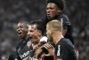 Frankfurt's Robin Koch, centre, celebrates his side's second goal during a Conference League Group G match between Eintracht Frankfurt and FC Aberdeen in Frankfurt, Germany, Wednesday, Sept. 20, 2023. (AP Photo/Michael Probst)