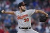 Baltimore Orioles' Grayson Rodriguez pitches to a Cleveland Guardians batter during the first inning of a baseball game Thursday, Sept. 21, 2023, in Cleveland. (AP Photo/Sue Ogrocki)