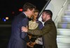 Canadian Prime Minister Justin Trudeau greets Ukrainian President Volodymyr Zelenskyy, as his wife Olena Zelenska looks on, as they arrive at the Ottawa airport for a visit to Canada, on Thursday, Sept. 21, 2023. THE CANADIAN PRESS/Justin Tang