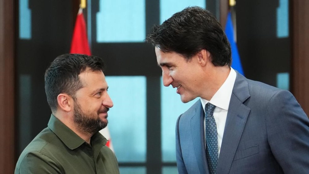 Prime Minister Justin Trudeau meets with Ukrainian President Volodymyr Zelenskyy on Parliament Hill in Ottawa on Friday, Sept. 22, 2023. THE CANADIAN PRESS/Sean Kilpatrick