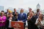 Manitoba NDP Leader Wab Kinew speaks to media during a press conference to kick off the 2023 Manitoba election campaign at the West Broadway Commons in Winnipeg on Tuesday, Sept. 5, 2023. THE CANADIAN PRESS/David Lipnowski