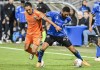 CF Montreal defender George Campbell (24) defends against FC Cincinnati's Yuya Kubo (7) during second half MLS soccer action in Montreal, Wednesday, September 20, 2023. Coming off disappointing draws at home against Chicago and Cincinnati, Montreal (11-14-4) must now get back to continue a push to the post-season against Atlanta (12-8-10) and a very hostile crowd at Mercedes-Benz Stadium.THE CANADIAN PRESS/Graham Hughes