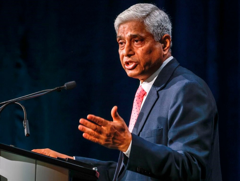 Vikas Swarup, former high commissioner of India in Canada, speaks at the Global Business Forum in Banff, Alta., Friday, Sept. 22, 2023. THE CANADIAN PRESS/Jeff McIntosh