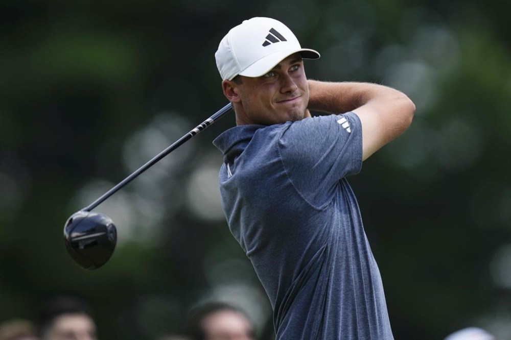 FILE - Ludvig Aberg, of Sweden, hits from the first tee during the final round of the Travelers Championship golf tournament at TPC River Highlands, Sunday, June 25, 2023, in Cromwell, Conn. Aberg is the world’s most talked-about young golfer and is about to play in his first Ryder Cup less than four months after the 23-year-old Swede turned pro. It’s not just his long and accurate drives that set him apart from other up-and-coming talents. (AP Photo/Frank Franklin II, File)