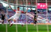 Leipzig's Benjamin Sesko fails in front of goal during the German Bundesliga soccer match between RB Leipzig and FC Augsburg at the Red Bull Arena in Leipzig, Germany, Saturday, Sept. 16, 2023. (Jan Woitas/dpa via AP)