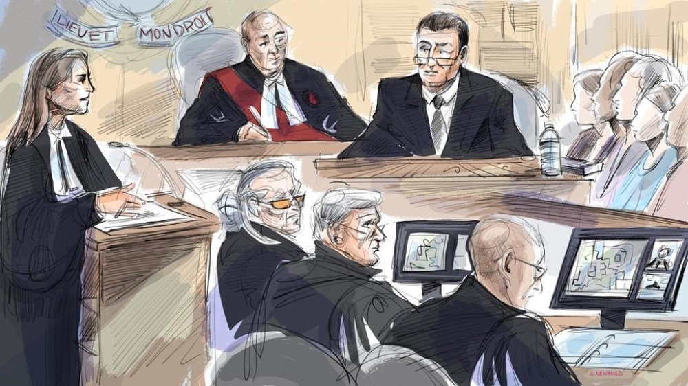 Crown attorney Ana Serban (clockwise from left)
Justice Robert Goldstein, witness Abi Yousufi, crown attorney Neville Golwalla, lawyer Brian Greenspan and Peter Nygard attend court during opening arguments in the Peter Nygard trial in Toronto on Tuesday, Sept.26, 2023. THE CANADIAN PRESS/Alexandra Newbould