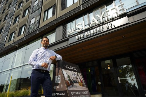President of CLV Group Developments Oz Drewniak pictured outside The Slayte in Ottawa on Monday, Sept. 25, 2023. The Slayte is an office to residential conversion project by CLV Group Developments. THE CANADIAN PRESS/Sean Kilpatrick