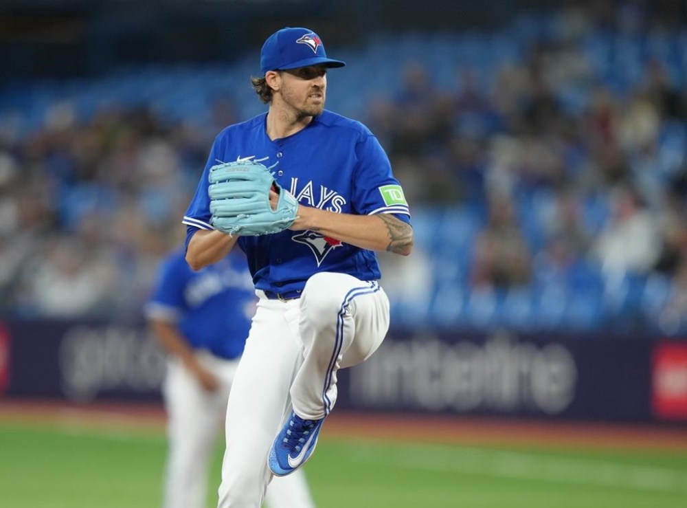 Toronto Blue Jays starting pitcher Kevin Gausman (34) throws against the New York Yankees during first inning American League MLB baseball action in Toronto on Tuesday, Sept. 26, 2023. THE CANADIAN PRESS/Chris Young