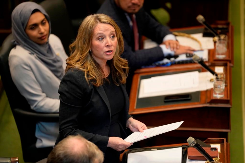 Ontario NDP Leader Marit Stiles questions the government in the legislature at Queen's Park in Toronto on Tuesday, Feb.21, 2023. Ontario New Democrats are asking the auditor general's office to investigate the province's expansion of some municipal boundaries.THE CANADIAN PRESS/Frank Gunn