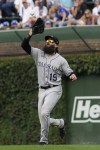 Colorado Rockies right fielder Charlie Blackmon catches a fly ball hit by Chicago Cubs' Miguel Amaya during the eighth inning of a baseball game in Chicago, Friday, Sept. 22, 2023. (AP Photo/Nam Y. Huh)