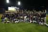 The Miami Marlins pose on the field at PNC Park in Pittsburgh after clinching a playoff berth with a win over the Pittsburgh Pirates in a baseball game Saturday, Sept. 30, 2023. (AP Photo/Gene J. Puskar)