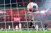 Bayern's Harry Kane scores from the penalty spot during the German Bundesliga soccer match between Leipzig and Bayern Munich, at the Red Bull Arena stadium in Leipzig, Germany, Saturday, Sept. 30, 2023. (Hendrik Schmidt/dpa via AP)