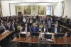 Former President Donald Trump, center, appears in court Monday, Oct 2, 2023, in New York. (AP Photo/Brendan McDermid via Pool)