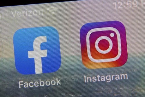 FILE - A view of the mobile phone app logos for, from left, Facebook and Instagram in New York, Oct. 5, 2021. Meta plans to give European Facebook and Instagram users the option of paying for ad-free versions of the social media services as a way to comply with the continent’s data privacy rules, the Wall Street Journal reported on Tuesday, Oct. 3, 2023. (AP Photo/Richard Drew, file)