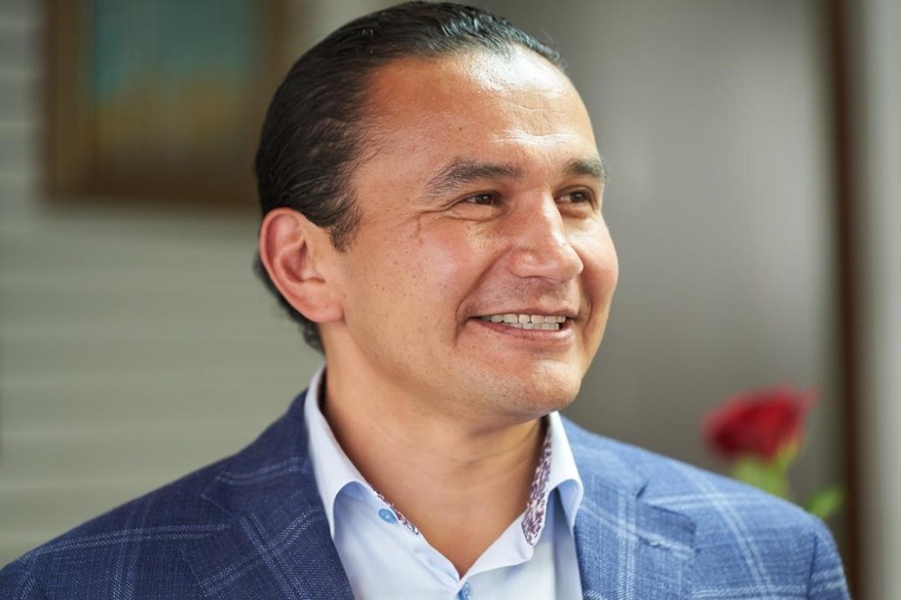 Manitoba NDP leader Wab Kinew greets candidates and supporters at the St. Boniface campaign office on provincial election day in Winnipeg, Man., Tuesday, October 3, 2023. THE CANADIAN PRESS/David Lipnowski