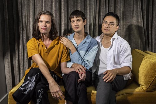 Aaron Jackson, from left, Josh Sharp and Bowen Yang pose for a portrait to promote the film 