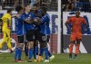 CF Montreal midfielder Lassi Lappalainen (21) is congratulated by teammates on his goal against Houston Dynamo goalkeeper Steve Clark (12) in the final seconds of play during second half MLS soccer action on Wednesday, Oct. 4, 2023 in Montreal. THE CANADIAN PRESS/Christinne Muschi