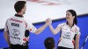 Kerri Einarson and Brad Gushue will skip Canada's teams at the upcoming Pan Continental Curling Championships. Einarson, right, and Gushue celebrate defeating Team Schmiemann/Morris in the semifinal at the Canadian Mixed Doubles Curling Championship in Calgary, Alta., Thursday, March 25, 2021. THE CANADIAN PRESS/Jeff McIntosh