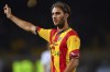 Lecce's Antonino Gallo reacts during the Serie A soccer match between Sassuolo Calcio and US Lecce at the E. Giardiniero Stadium in Lecce, Italy, Friday Oct. 6, 2023. (Giovanni Evangelista/LaPresse via AP)
