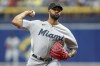 FILE - Miami Marlins starting pitcher Sandy Alcantara throws to a Tampa Bay Rays batter during the first inning of a baseball game July 26, 2023, in St. Petersburg, Fla. Alcantara, the 2022 NL Cy Young winner, announced that he had reconstructive surgery on his elbow Friday, Oct. 6, and will miss the 2024 season. (AP Photo/Mike Carlson, File)