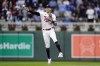 Minnesota Twins shortstop Carlos Correa throws out Toronto Blue Jays' Bo Bichette at first base during the eighth inning of Game 2 of an AL wild-card baseball playoff series Wednesday, Oct. 4, 2023, in Minneapolis. (AP Photo/Abbie Parr)