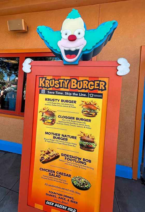 The Krusty Burger’s brief menu. I washed my Krusty Burger down with an IPA from Moe’s Tavern — after taxes, exchange and tip, the beer alone was over $20. (Frances Sigurdson photo )
