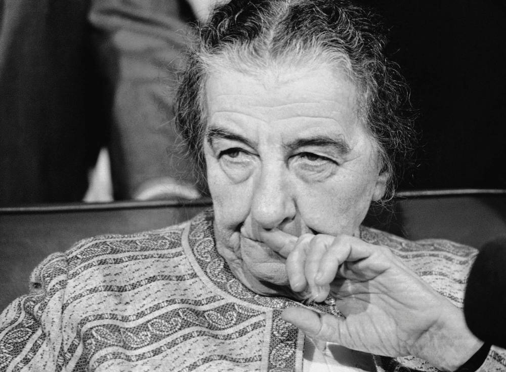 Charles Bennett / AP Files
In this Oct. 31, 1973 file photo, Israeli Premier Golda Meir holds a news conference at Dulles International Airport near Washington after she arrived in the United States for talks with President Richard Nixon. Israel’s first and only female prime minister, she served between 1969 and 1974.