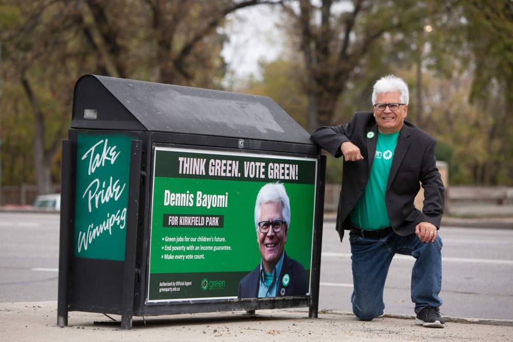 BROOK JONES / WINNIPEG FREE PRESS
Manitoba Green Party candidate Dennis Bayomi, who is running in Kirkfield Park, is not posting lawn signage this election and he’s encouraging future candidates to do the same.